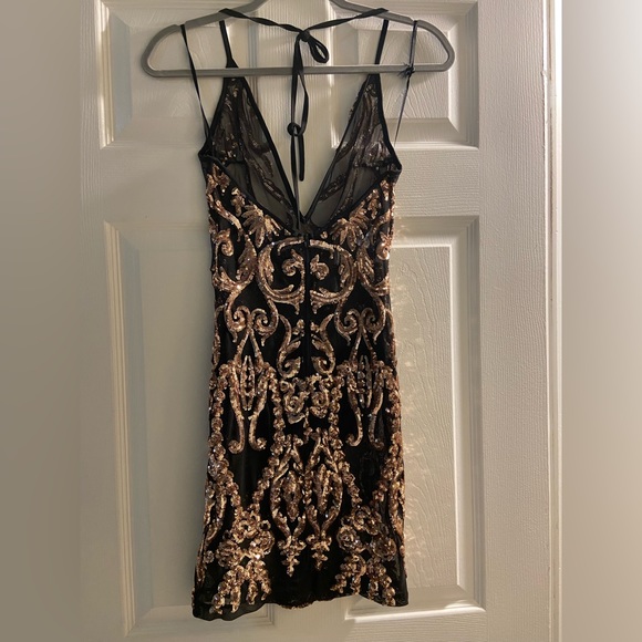 Beautiful Sheer Black Mini Dress with Gold Embelishment - Picture 3 of 4